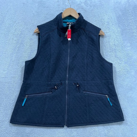 Talbots Jackets & Blazers - Talbots Vest Womens XL Petites Cinched Waist Quilted Zip-Up Navy Blue Preppy